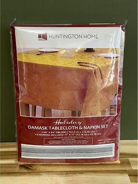 Huntington Home Holiday Damask Tablecloth & Napkin Set 60" x 84" Oblong, 6 Napk